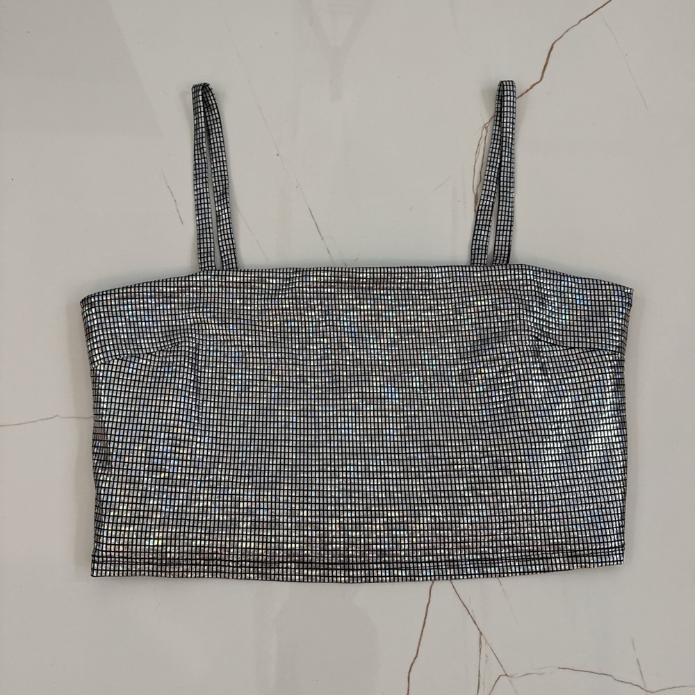 FORE silver crop top 
SIZE S
PRICE $58